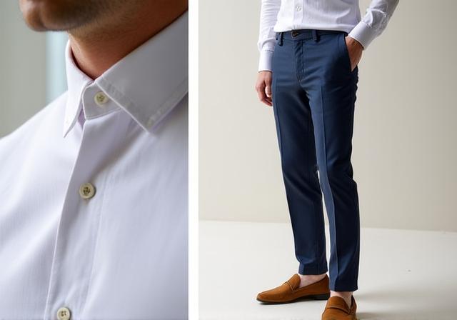 Modello con camicia coreana e mocassini estivi