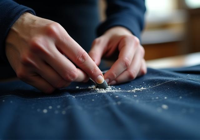 Sarto esperto al lavoro su un abito su misura